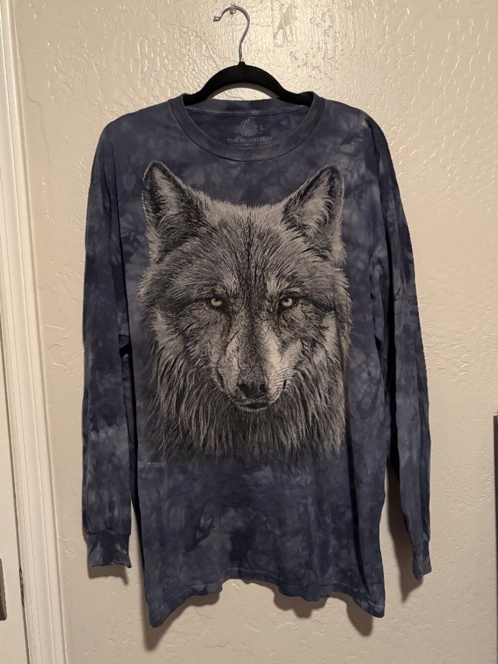 The Mountain Long Sleeve Tie Dye Charcoal Wolf Face T Shirt 2016 Size Mens XL